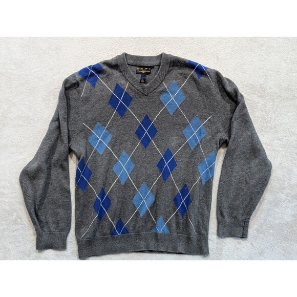 Club Room Sweater Mens L Colorful Argyle V Neck Preppy Grandpa Large - Picture 4 of 14